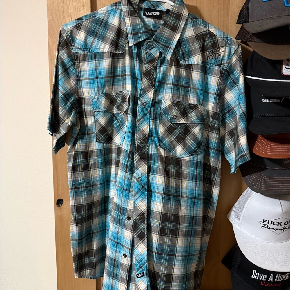 Vans Kids Blue and Black Plaid Button Down Shirt
